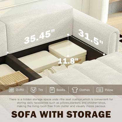 KEIKI 90.2" 4-Seater Modern Convertible Sofa Bed – Teddy Fabric Couch - Image 8