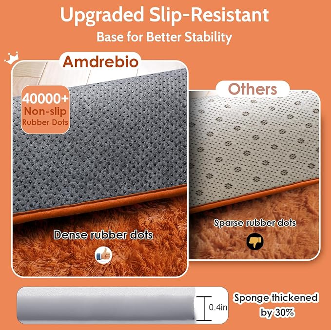 Amdrebio Burnt Orange Shag Furry Area Rug 5x8 - Image 6