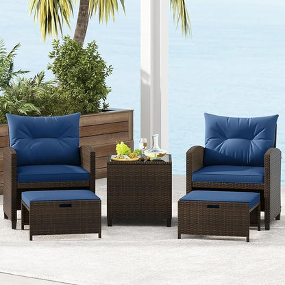 Tangkula 5 Pieces Patio Conversation Set, PE Wicker Rattan Outdoor Furniture Set - Image 4
