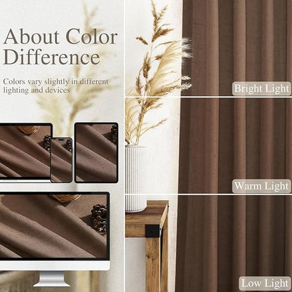 Caramel Brown Linen Curtains for Living Room 105 Inches Long Back Tab Light - Image 3