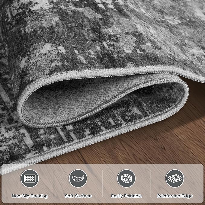 6x9 Area Rugs for Living Room Bedroom Dining Room Washable Black Grey | Soft - Image 4