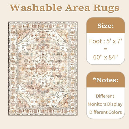 SERISSA 5x7 Washable Non Slip Boho Area Rug - Image 6