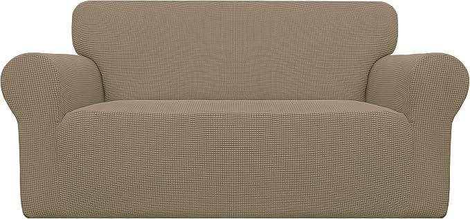 Easy-Going Stretch Loveseat Couch Covers Washable Tan | 1-Piece Loveseat Covers by Easy-Going