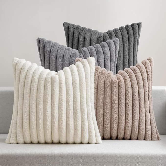 MIULEE Faux Fur Plush Decorative Throw Pillow Covers 20x20, Soft Boho Farmhouse by MIULEE