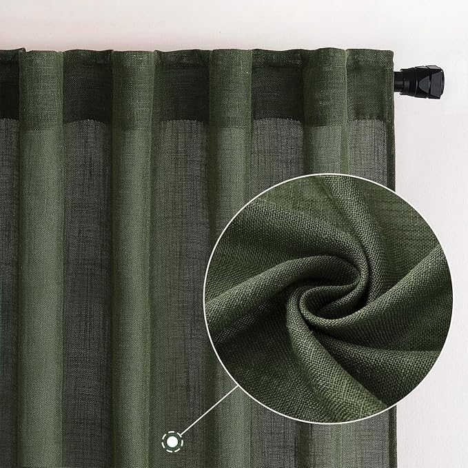 MIULEE Olive Green Linen Curtains 120 Inches Long - Image 2