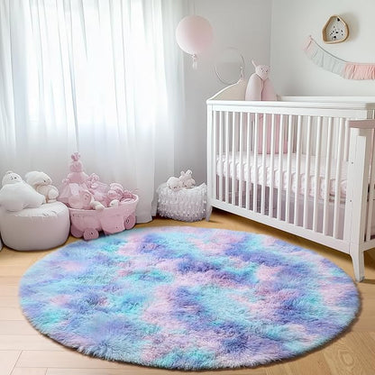Rainbow Round Area Rugs 6ft, Fluffy Soft Bedroom Circle Rug - Image 7