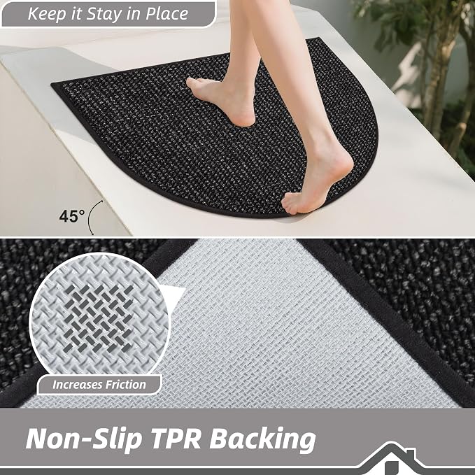 BEQHAUSE Dirt Trapper Door Mat 17" x 30" Half Circle Non Slip Rugs, Absorbent - Image 4