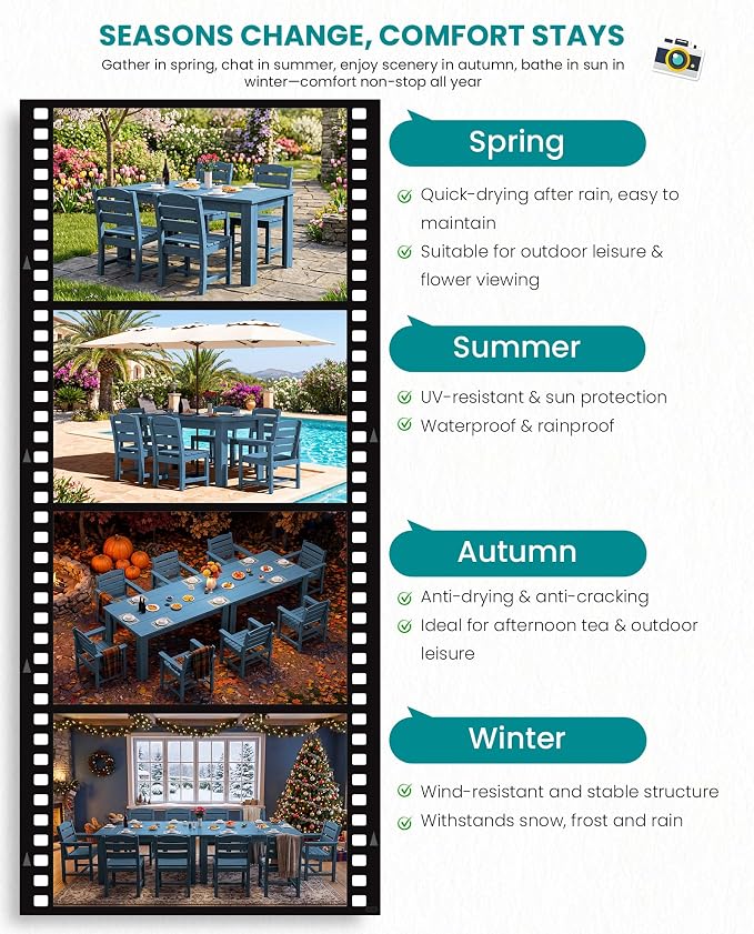 SERWALL HDPE Dining Set for 8: 2 Umbrella Hole Tables + 8 Chairs. Includes 8 - Image 8