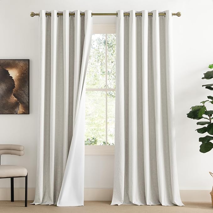 NICETOWN Extra Long Linen 100% Blackout Curtains 108 inches Length 2 Panels Set by NICETOWN