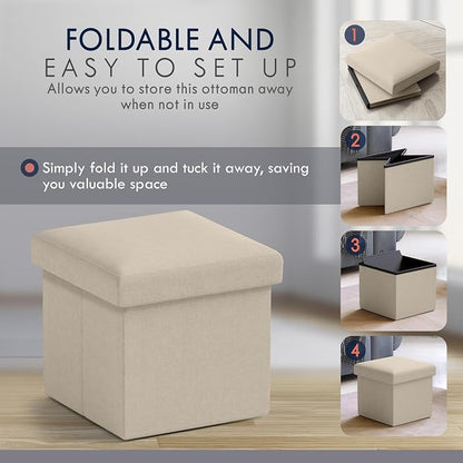 Ornavo Home Small Storage Ottoman Foldable Collapsible Cube Square Linen - Image 7