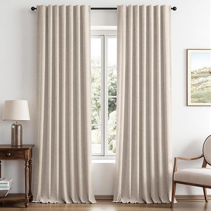 MIULEE 100% Blackout Linen Curtains 42 x 96 Inch Natural 2 Panels | Thermal by MIULEE