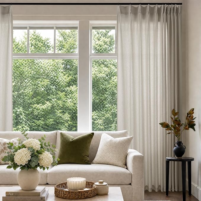 Extra Long Extra Wide Pinch Pleated Linen Curtains 121 inches Long | 72 Inch by DUKIYO