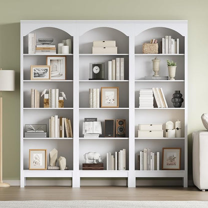 Arched Bookshelf with 5 Tier Open Shelves, Study and Living Room, Modern White - Image 4