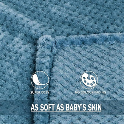 Exclusivo Mezcla Soft Waffle Fleece Bed Blanket Twin Size, Slate Blue | - Image 8