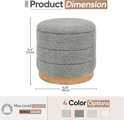 Round Storage Ottoman with Reversible Tray Lid, Folding Chenille Fabric - Image 3