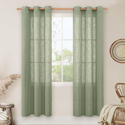 Linen Curtains for Living Room 80 Inch Length, Bronze Grommet Light Filtering by LAMIT