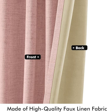 MIULEE 100% Blackout Linen Curtains 42 x 90 Inch Blush Pink 2 Panels | Thermal - Image 6