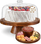 HBlife Cake Stand with Glass Lid (11.4"), Multifunctional Cake Stand with Dome, Acacia Wood 6-in-1 Cake Plate Display Stand with Cover for Baking Gifts, Birthday Kitchen Parties, Weddings