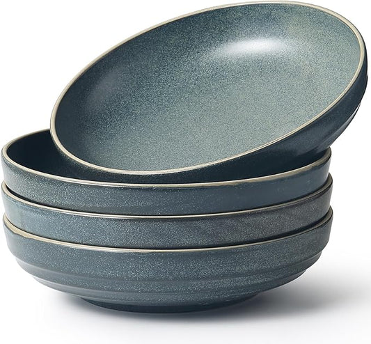 HAPPY KIT 9'' Pasta Bowls, 42oz Pasta Bowls Set of 4, Large Salad Bowl, Ceramic Serving Bowls,Double Reactive Glaze, Ideal for Housewarming, Festivals, Microwave Safe (Peacock Blue)