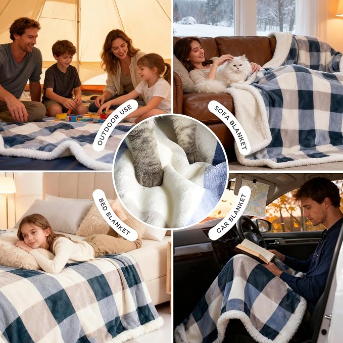 PU MEI Sherpa Fleece Throw Blanket 80" x 90" Full/Queen Reversible Plush Fluffy - Image 6