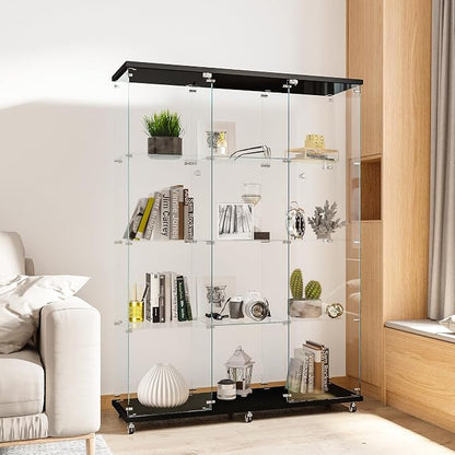 FLYMUHJIA Curio Cabinets with Glass Doors Modern Glass Shelves Tempered Glass - Image 4
