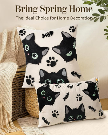 Embroidered Lumbar Pillow Cover 20x12 Inch, Cat Bone | Decorative Throw Pillow - Image 5