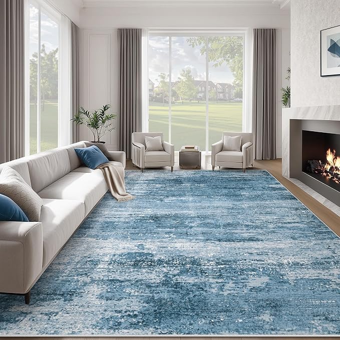 Washable Rug 8x10 Area Rugs for Living Room: Large Neutral Soft Rug Abstract by LOSBULAKE
