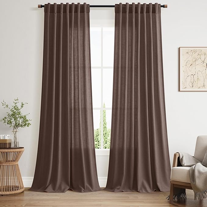 Cappuccino Linen Blend Light Filtering Back Tab Curtains 102 Inches Long by Nanspring