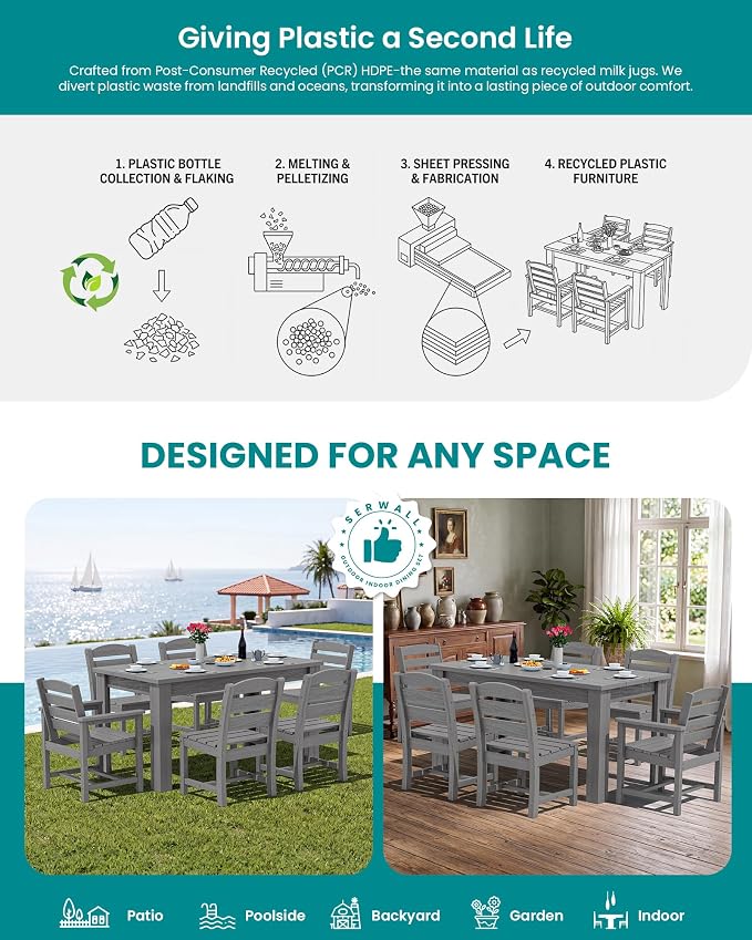 SERWALL Patio Dining Chair, All Weather Dining Chair Set of 2, Outdoor Dining - Image 6