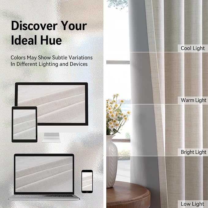 100% Blackout Linen Textured Curtains 84 Inch Long, Light Blocking, Thermal - Image 7
