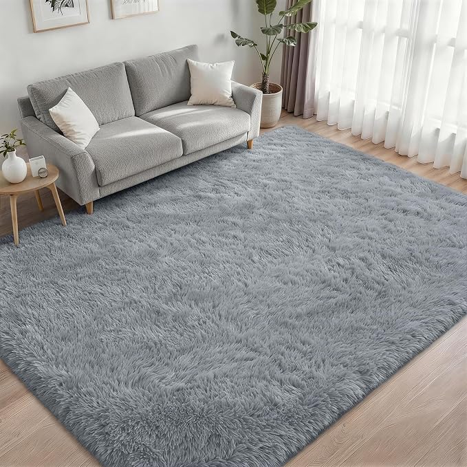Area Rug Living Room Bedroom: 4x6 Fluffy Plush Shag Carpet Gray | - Image 2
