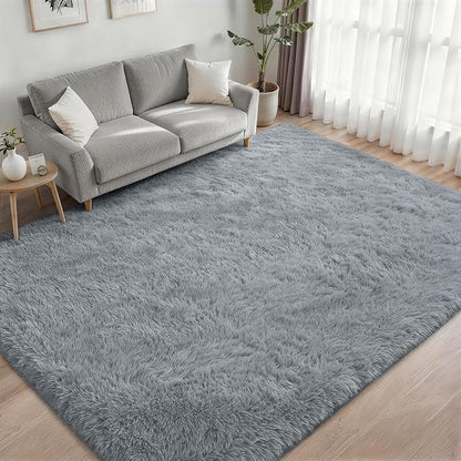 Area Rug Living Room Bedroom: 4x6 Fluffy Plush Shag Carpet Gray | - Image 2