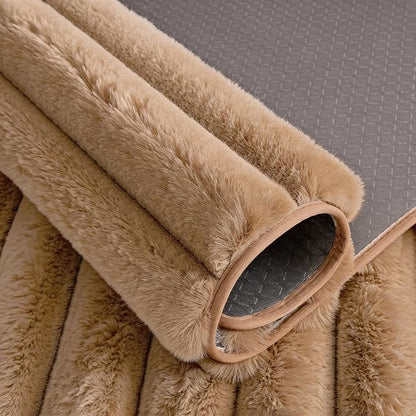 Coffee Rabbit Striped Plush Rug 8'x10', Fluffy Shaggy Area Rug - Image 6
