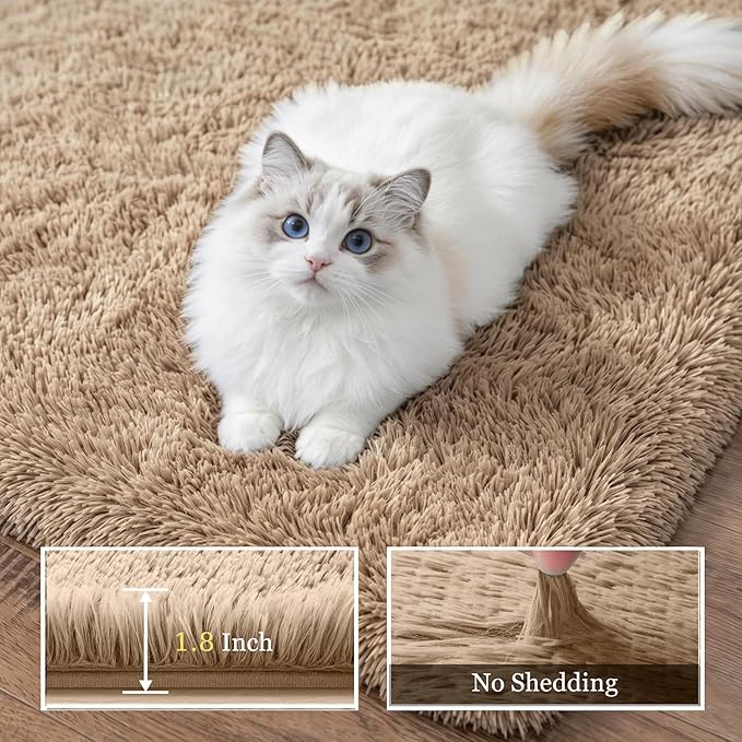 9x12 Area Rug Living Room Bedroom: Fluffy Plush Shag Carpet Beige | - Image 5