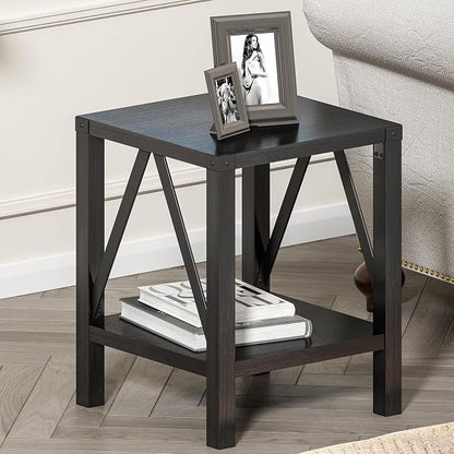 Treocho Farmhouse End Table Set of 2, Rustic Vintage Nightstand Side Table - Image 6