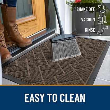 OLANLY Front Door Mat Outside 47x32, All-Season Absorbent Rubber Doormat | Brown - Image 6