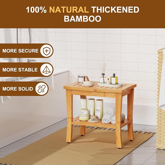 Large Bamboo Shower Bench Stool - Image 3