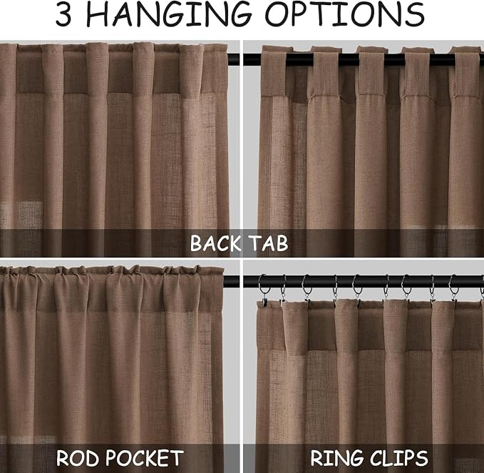 Caramel Brown Linen Curtains for Living Room 105 Inches Long Back Tab Light - Image 2