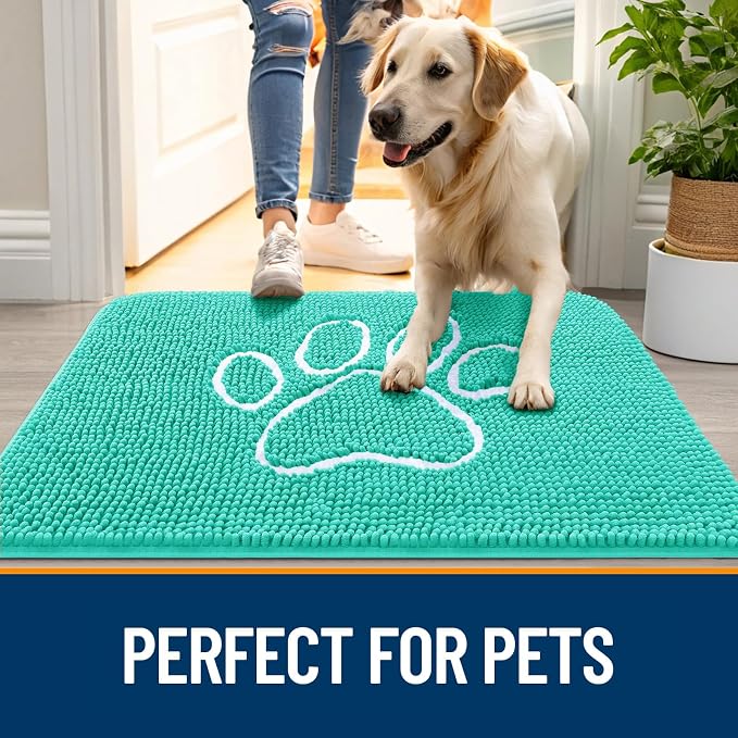 OLANLY Dog Door Mat for Muddy Paws 59x35, Paw Print Design Chenille Mud Mat | - Image 6