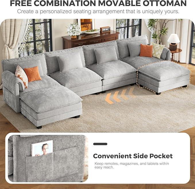 ELUCHANG Oversized 113" Modular Sectional Sofa, Comfy Deep Seat Cloud Couch - Image 9