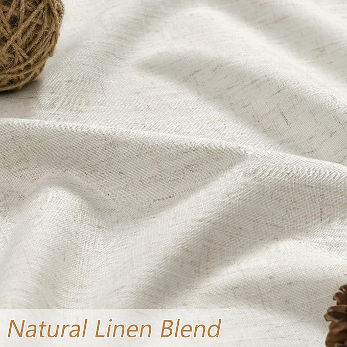 100% Blackout Linen Curtains for Bedroom 80 Inches Long Natural Cream Black Out - Image 5
