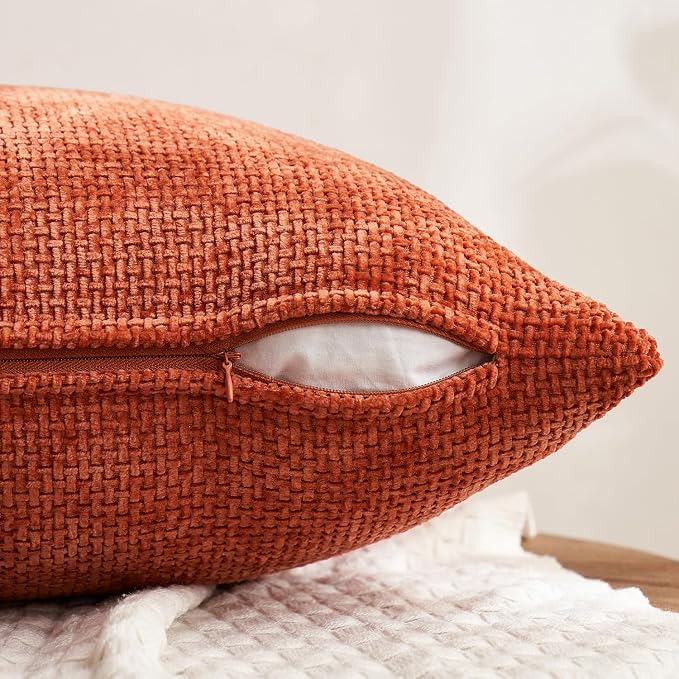 MIULEE Decorative Chenille Fall Pillow Covers Burnt Orange 18x18 Pack of 4 | - Image 3