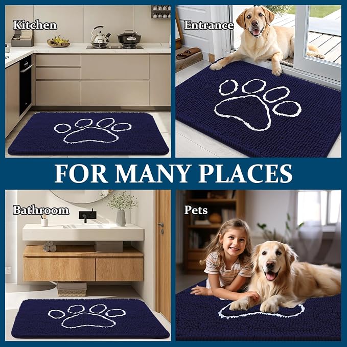OLANLY Dog Door Mat for Muddy Paws 47x24, Paw Print Design Chenille Mud Mat | - Image 8