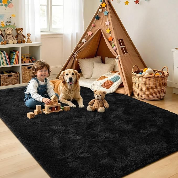 Noahas 4'x5'3'' Black Fluffy Soft Area Rug Non-Slip - Image 4