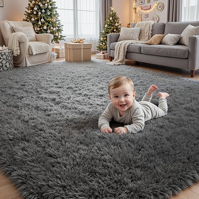 5x7 Fluffy Shag Area Rugs for Living Room Bedroom: Soft Plush Carpet Grey | by CarpetAddColortoYourLife