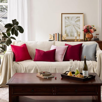 GIGIZAZA Burgundy Velvet Pillow Covers 22x22 Decorative Pillows Pack of 2 | Red - Image 8
