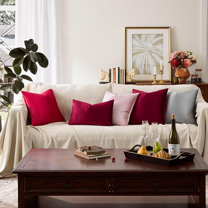 GIGIZAZA Burgundy Velvet Pillow Covers 18x18 Decorative Pillows Pack of 2 | Red - Image 8