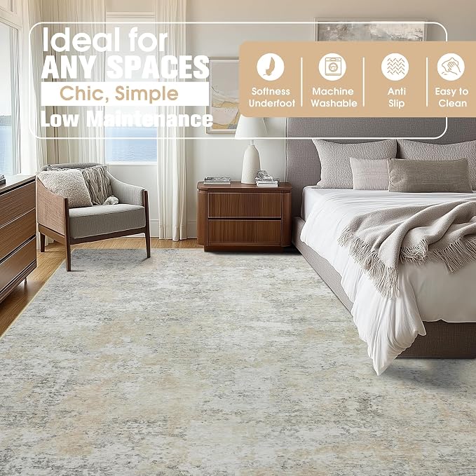 9x12 Area Rugs for Living Room Washable Bedroom Dining Room Beige Grey | Modern - Image 8