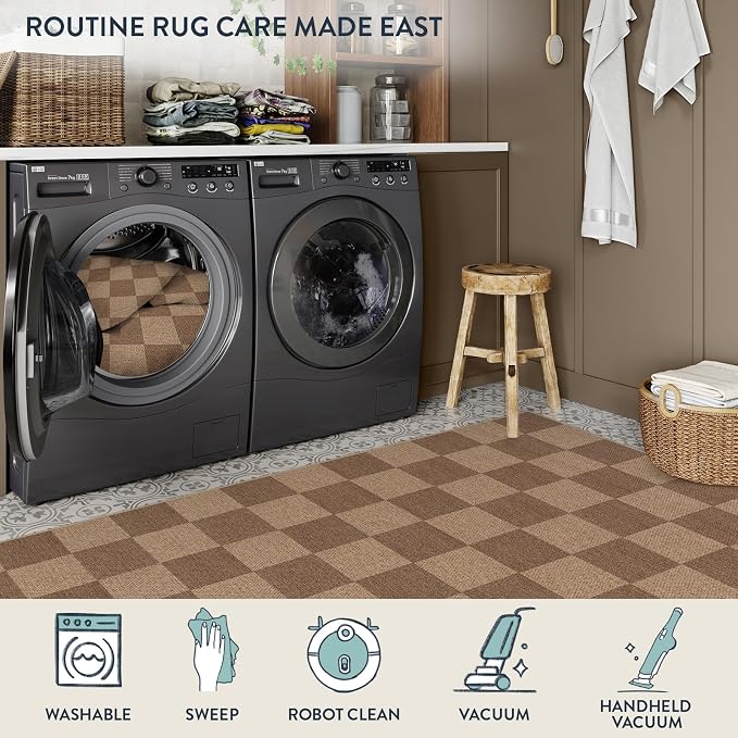Lahome Checkered Easy Jute Kitchen Runner Rug, 2x8 Outdoor Rugs Washable | - Image 6