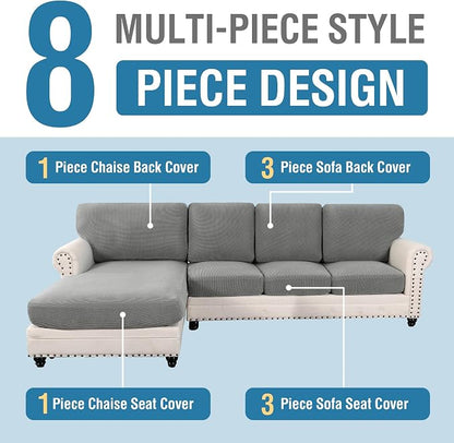 H.VERSAILTEX Sectional Couch Covers 8 Pieces Stretch Sofa Covers - Image 3